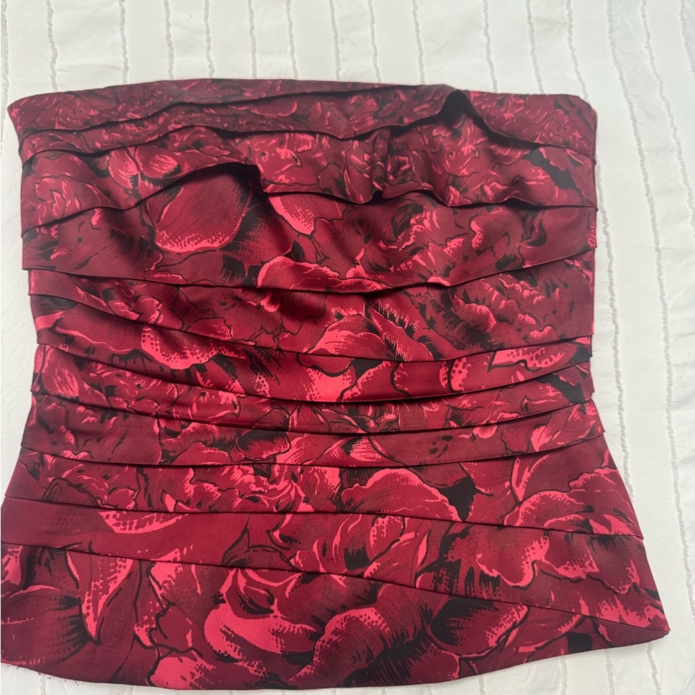 White House Black Market Strapless Ruched Bustier Top Red and Black